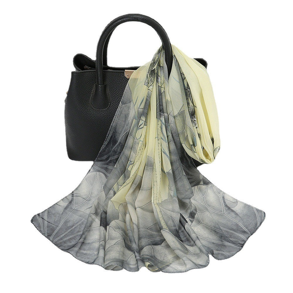 Selene Lotus Print Chiffon Scarf