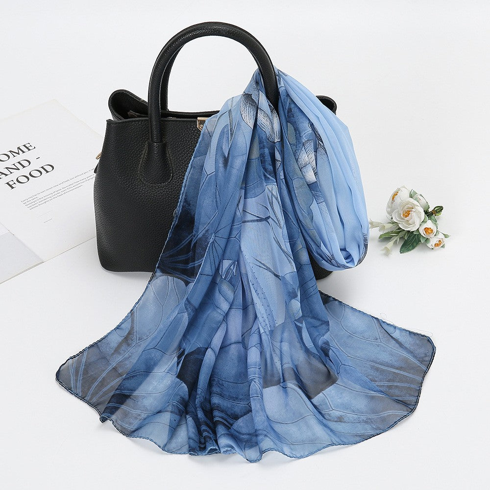 Selene Lotus Print Chiffon Scarf