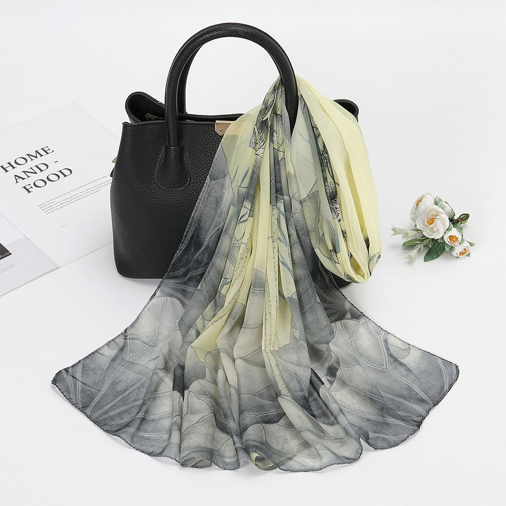 Selene Lotus Print Chiffon Scarf
