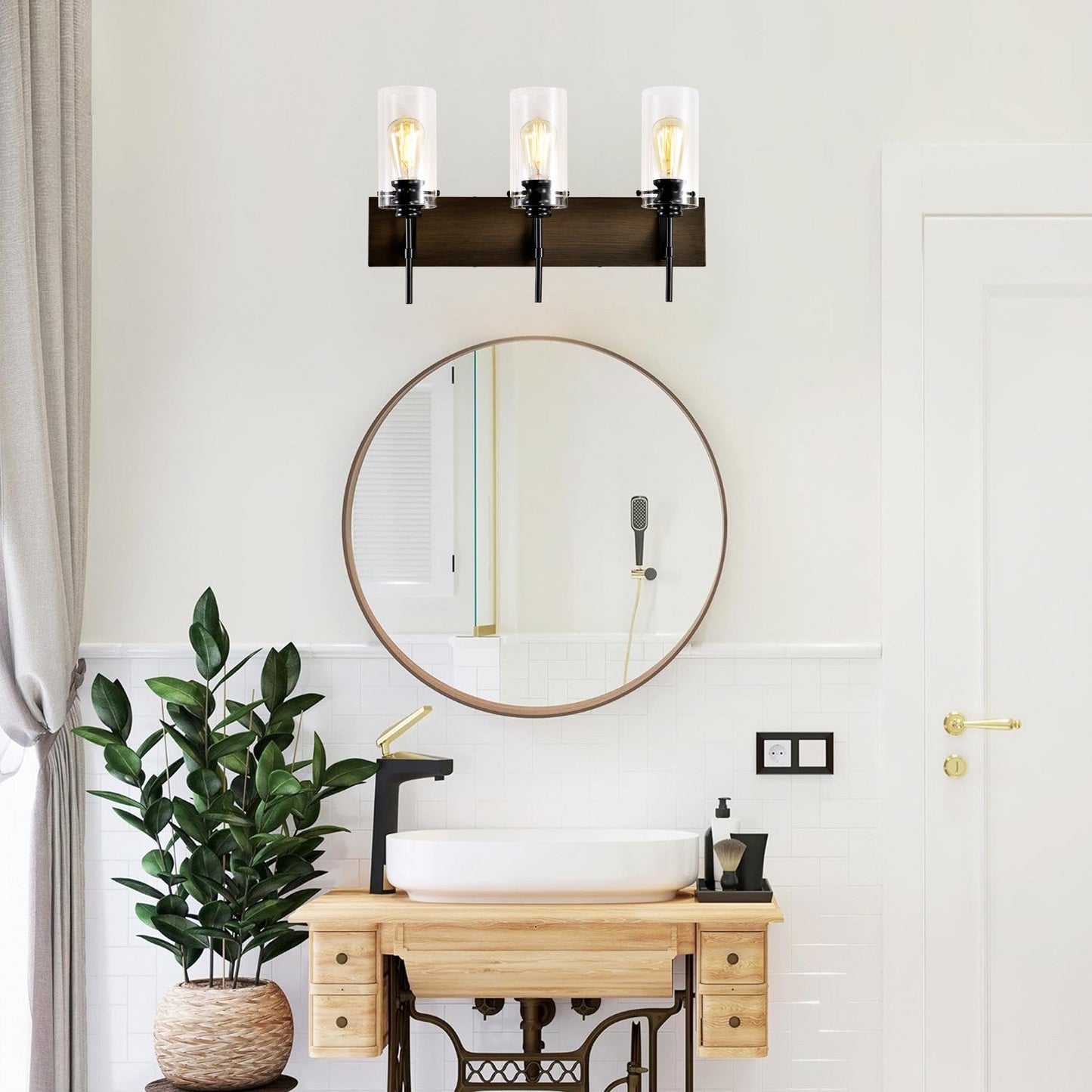 3-Light Matte Black Bathroom Vanity Wall Light