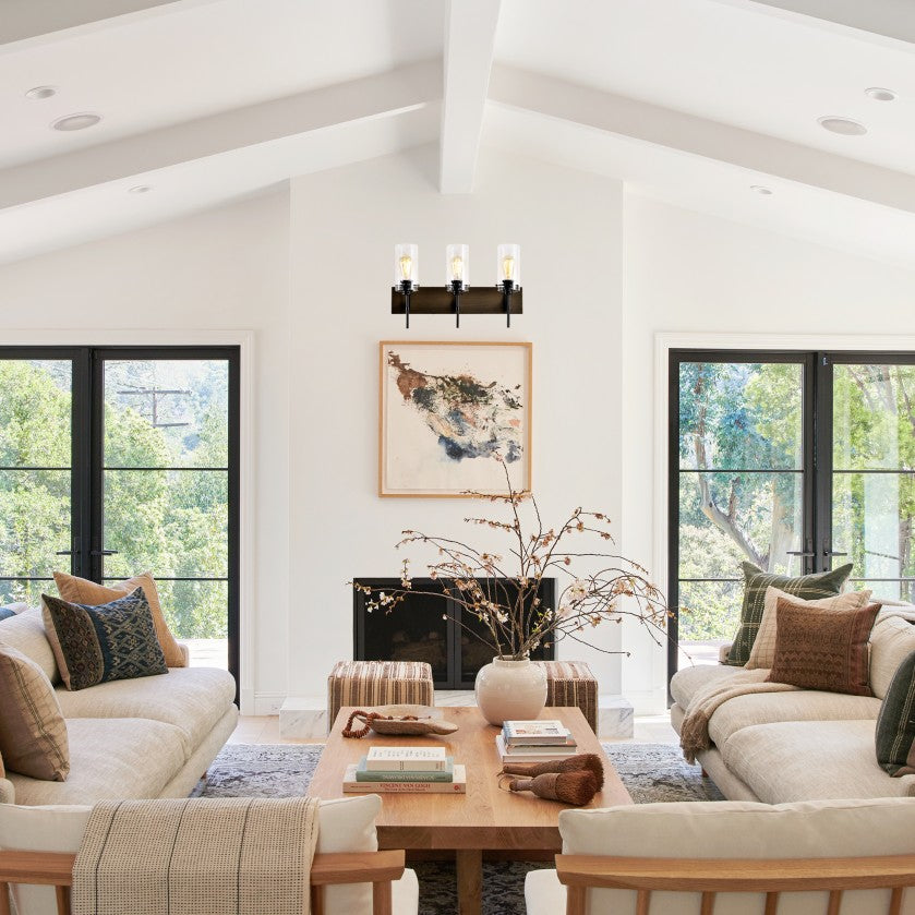 3-Light Matte Black Bathroom Vanity Wall Light