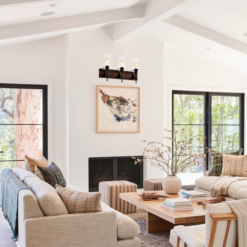 3-Light Matte Black Bathroom Vanity Wall Light