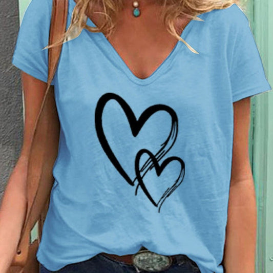 Amoria Heart Print V-Neck Tee