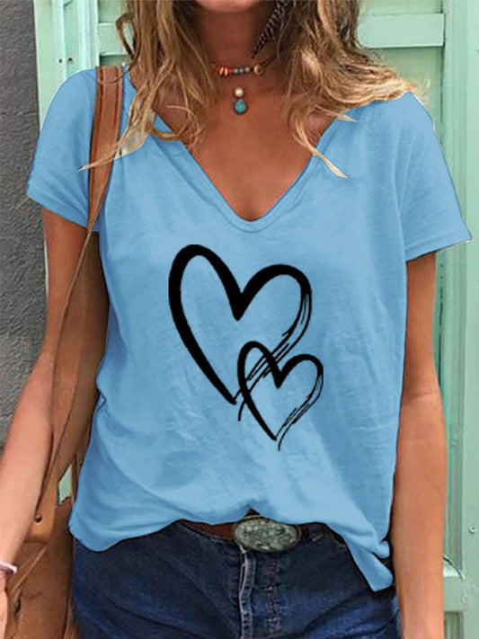 Amoria Heart Print V-Neck Tee