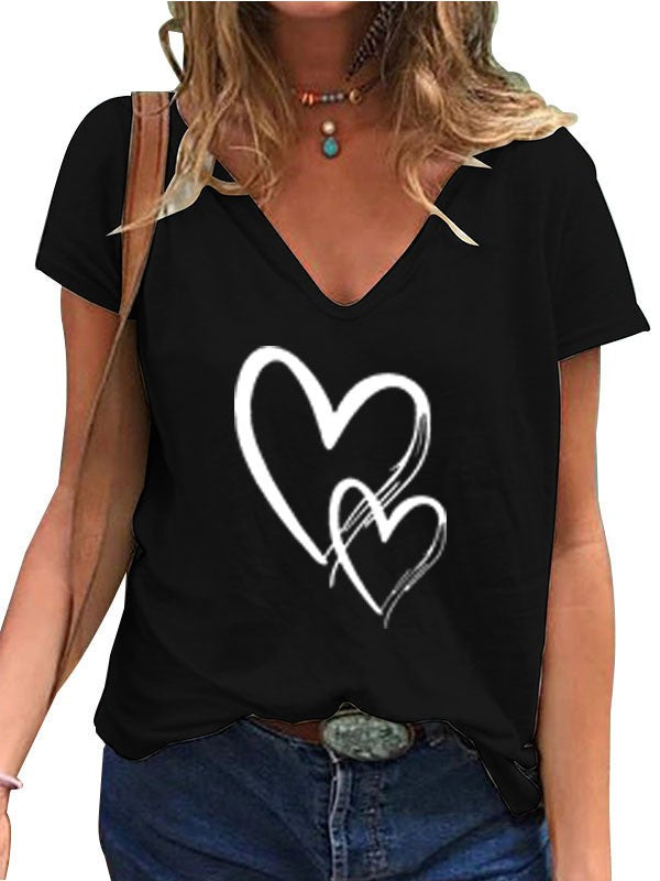 Amoria Heart Print V-Neck Tee