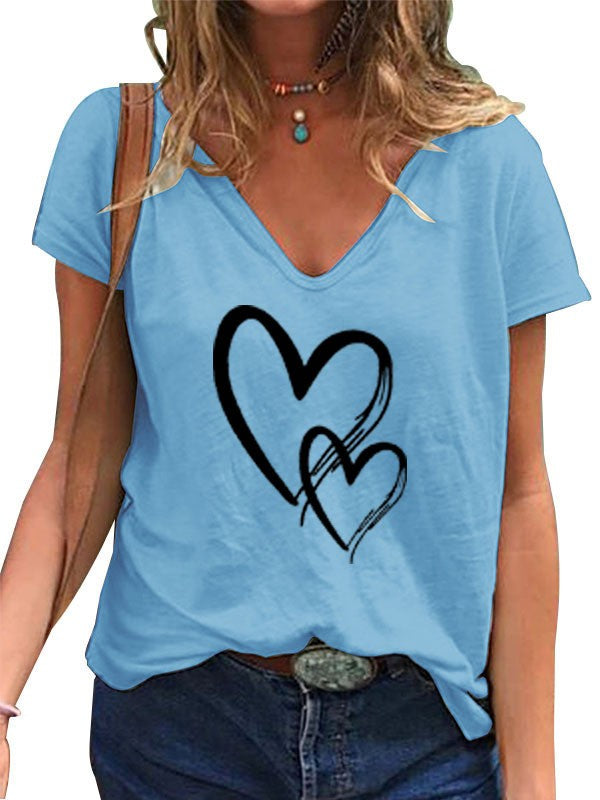 Amoria Heart Print V-Neck Tee