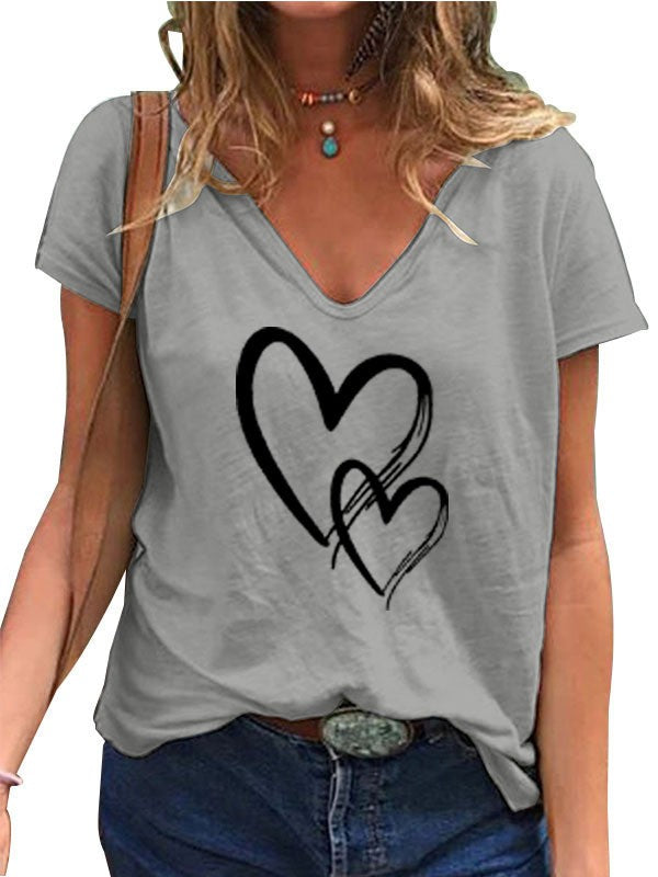 Amoria Heart Print V-Neck Tee