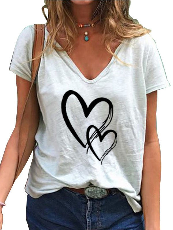 Amoria Heart Print V-Neck Tee