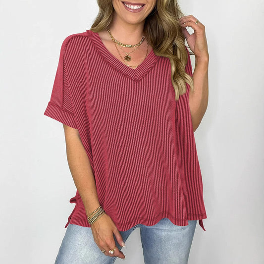 Kaia Twist-Strip V-Neck Tee