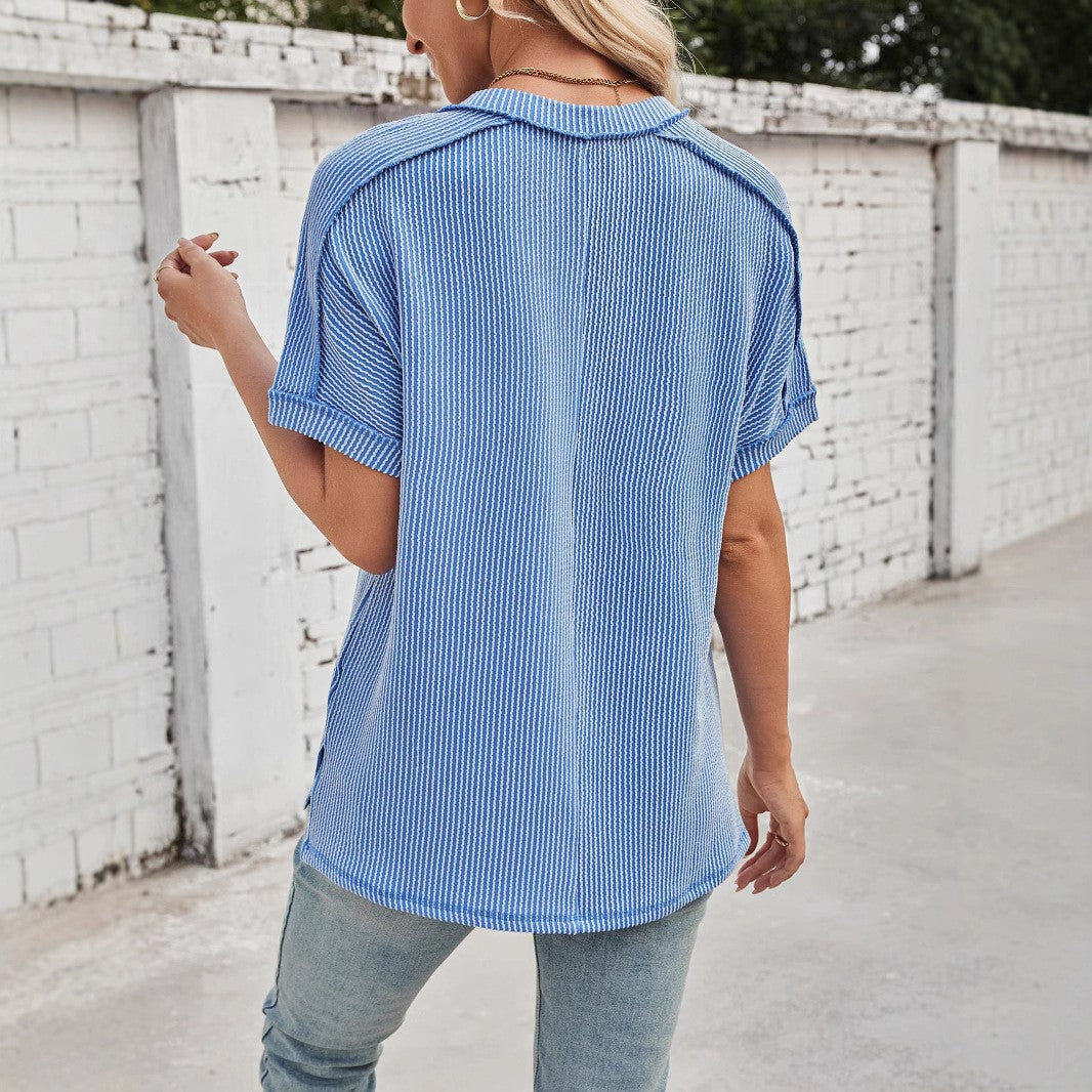 Kaia Twist-Strip V-Neck Tee