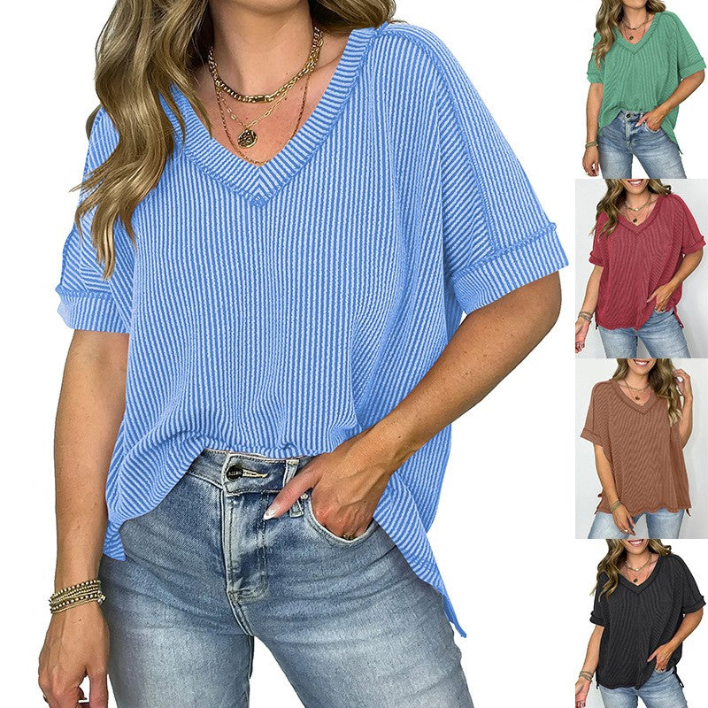 Kaia Twist-Strip V-Neck Tee