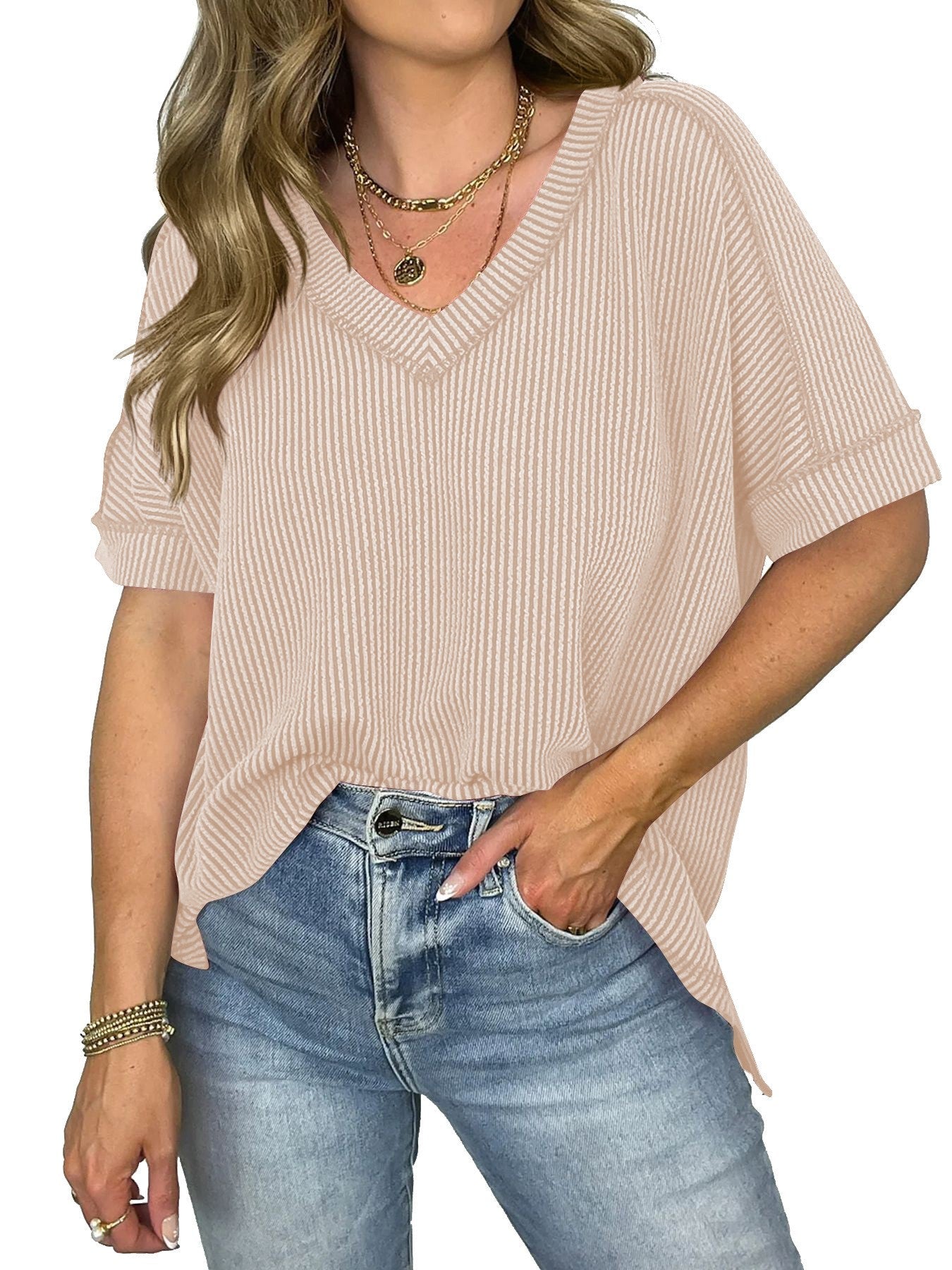 Kaia Twist-Strip V-Neck Tee