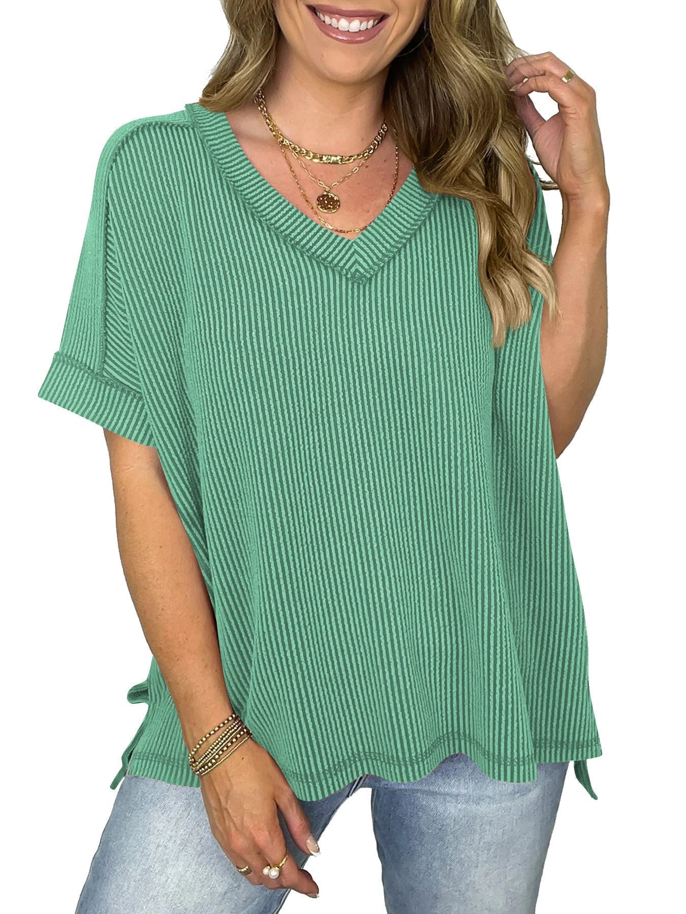Kaia Twist-Strip V-Neck Tee