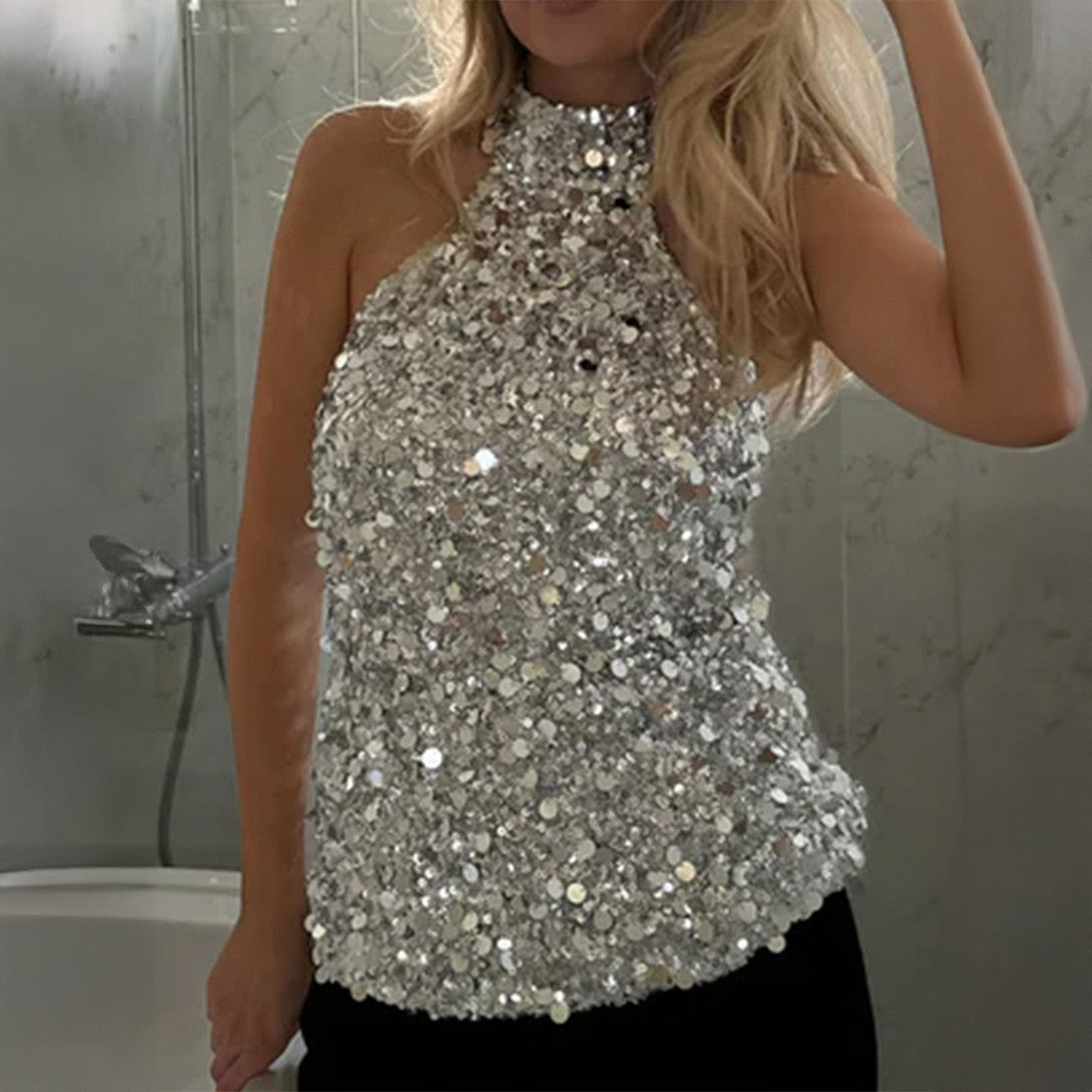Lyra Silver Halter Top