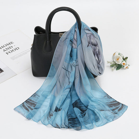 Selene Lotus Print Chiffon Scarf