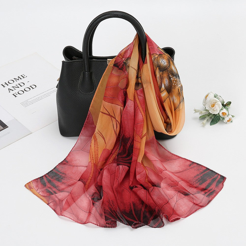 Selene Lotus Print Chiffon Scarf
