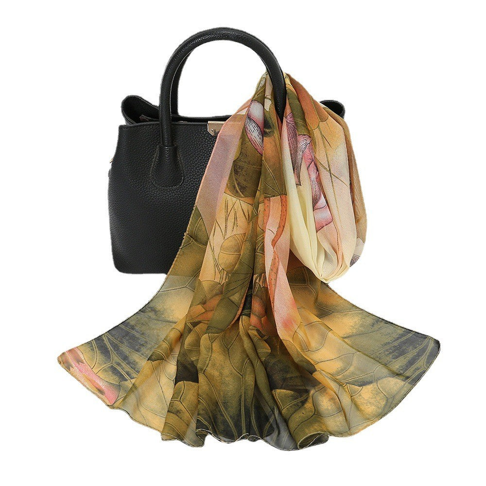 Selene Lotus Print Chiffon Scarf