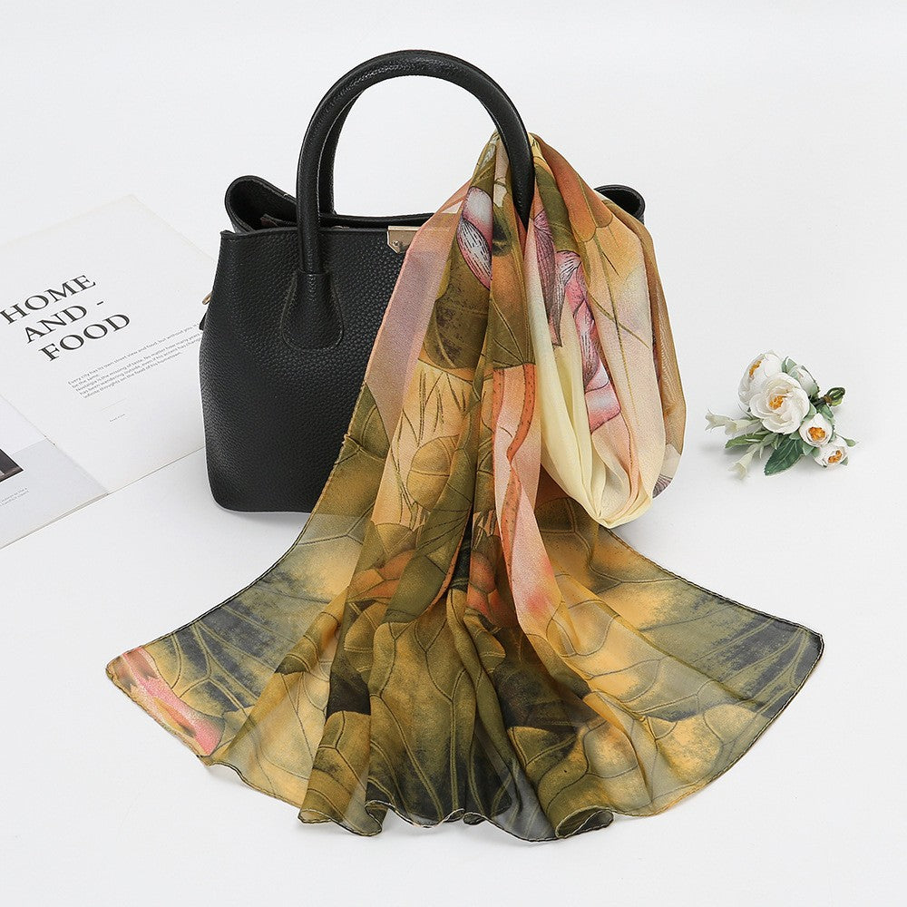 Selene Lotus Print Chiffon Scarf
