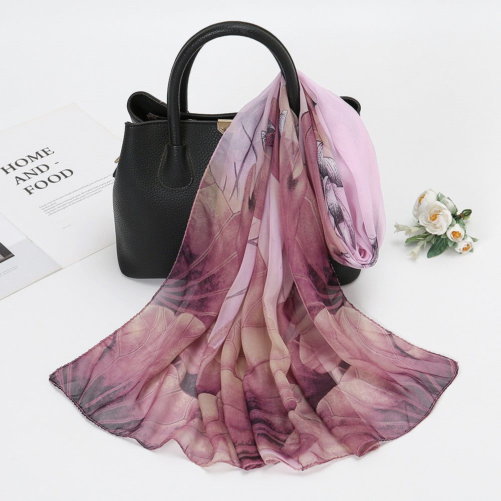 Selene Lotus Print Chiffon Scarf
